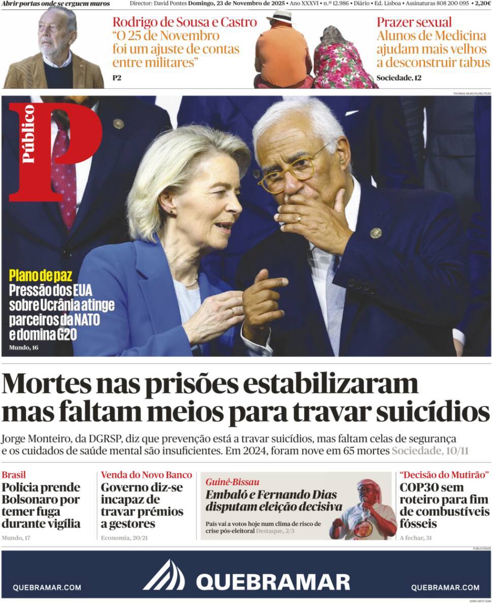 P&uacute;blico: Capa da Edi&ccedil;&atilde;o de domingo, 23 de novembro 2025