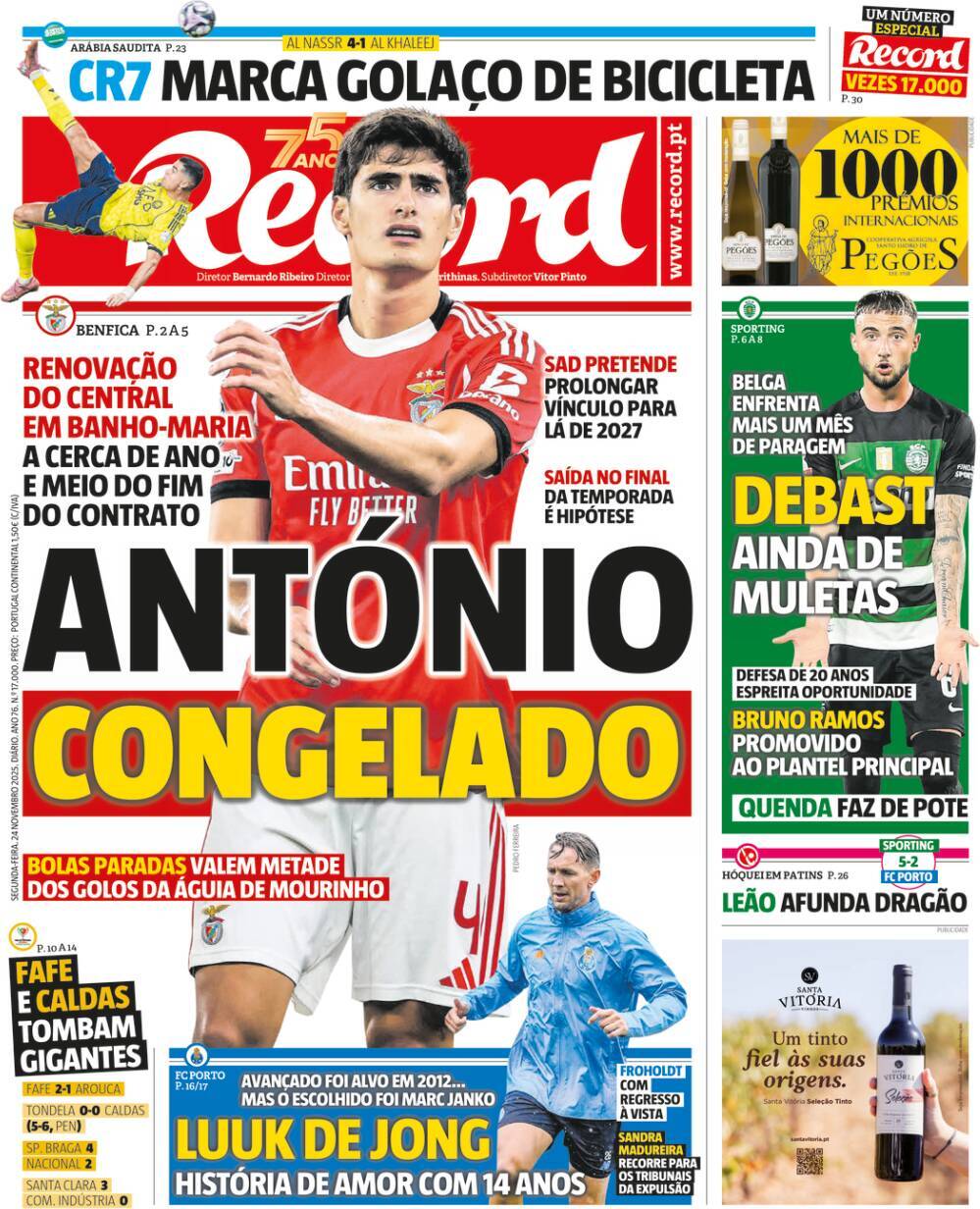Record: Capa da Edi&ccedil;&atilde;o de segunda-feira, 24 de novembro 2025