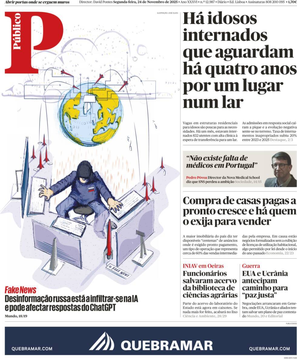P&uacute;blico: Capa da Edi&ccedil;&atilde;o de segunda-feira, 24 de novembro 2025