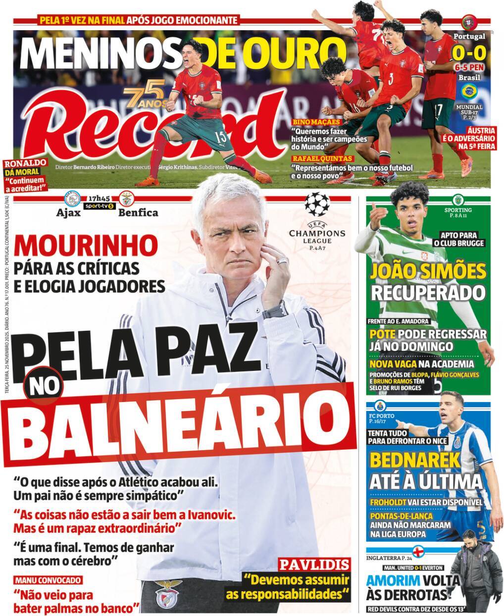 Record: Capa da Edi&ccedil;&atilde;o de ter&ccedil;a-feira, 25 de novembro 2025