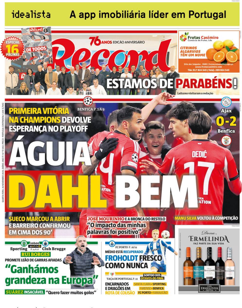 Record: Capa da Edi&ccedil;&atilde;o de quarta-feira, 26 de novembro 2025