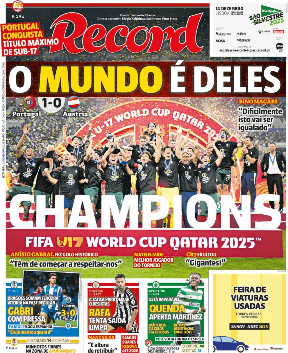 Record: Capa da Edi&ccedil;&atilde;o de sexta-feira, 28 de novembro 2025