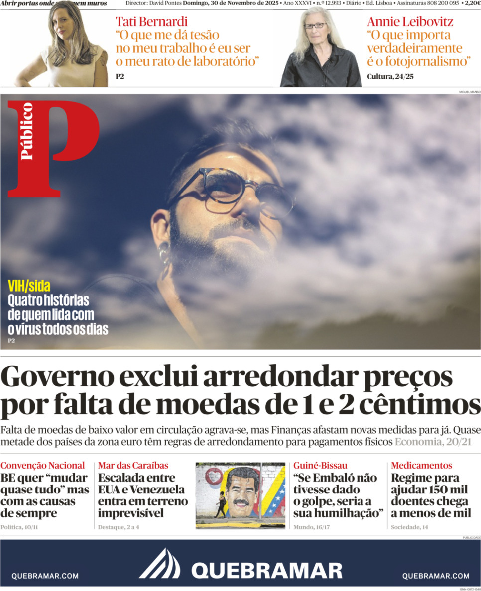 P&uacute;blico: Capa da Edi&ccedil;&atilde;o de domingo, 30 de novembro 2025