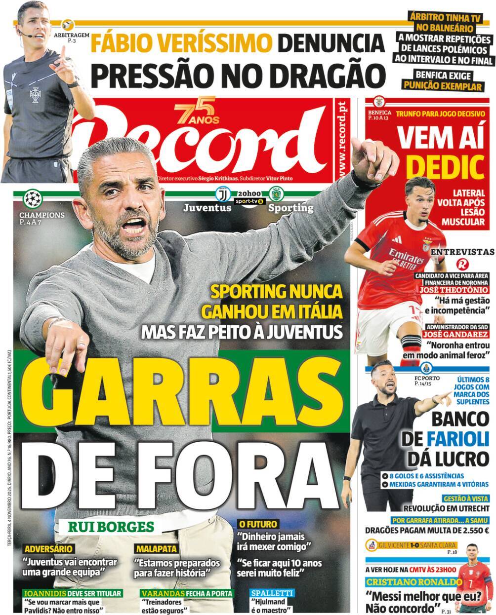 Record: Capa da Edi&ccedil;&atilde;o de ter&ccedil;a-feira, 04 de novembro 2025