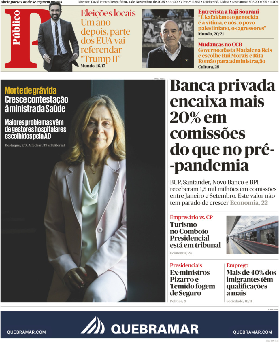 P&uacute;blico: Capa da Edi&ccedil;&atilde;o de ter&ccedil;a-feira, 04 de novembro 2025