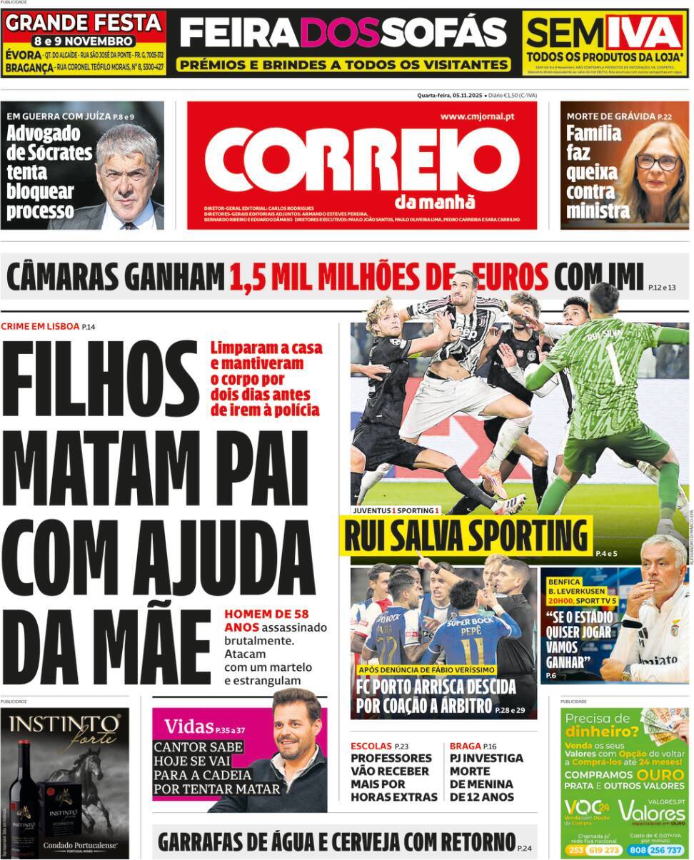 Jornal de Not&iacute;cias: Capa da Edi&ccedil;&atilde;o de quarta-feira, 05 de novembro 2025