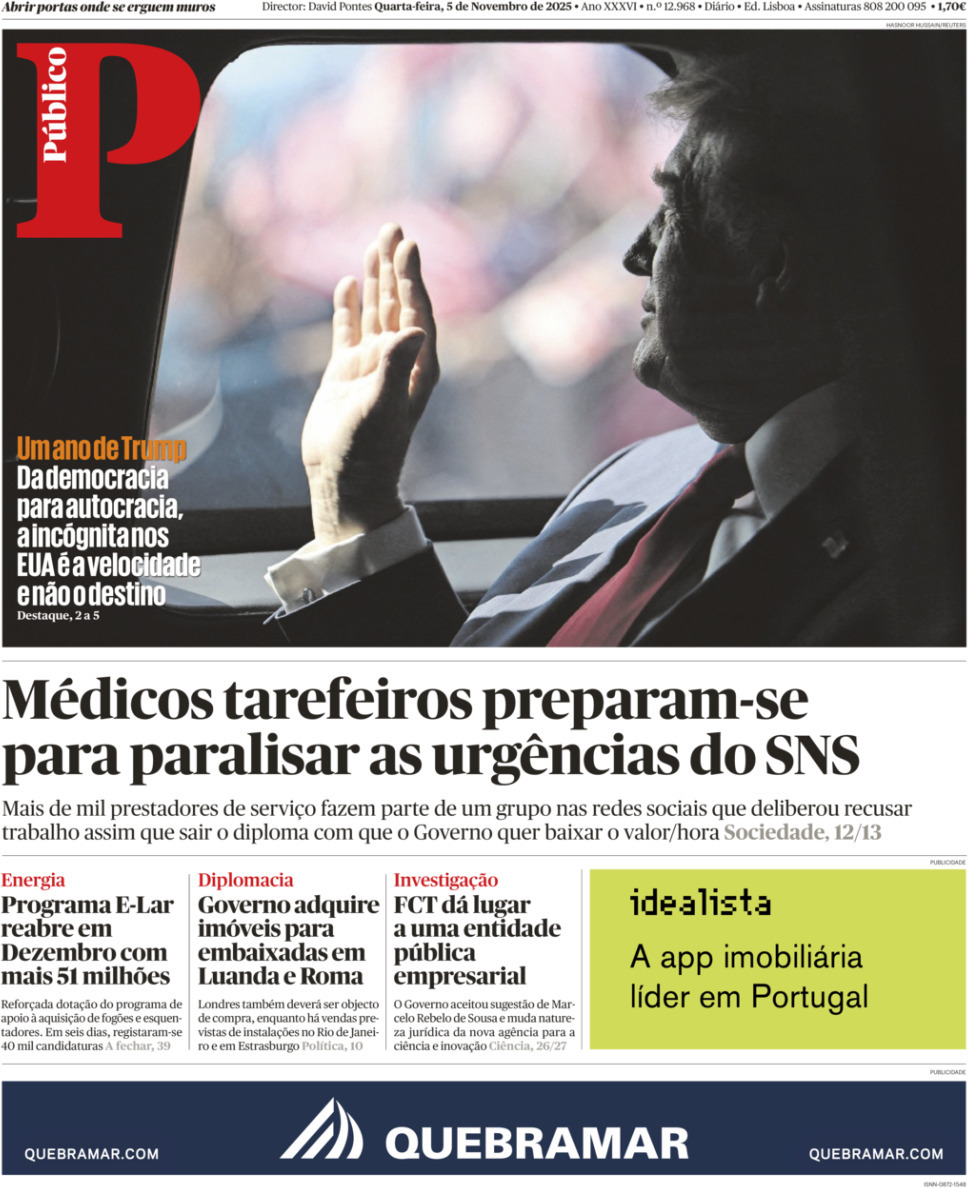 P&uacute;blico: Capa da Edi&ccedil;&atilde;o de quarta-feira, 05 de novembro 2025
