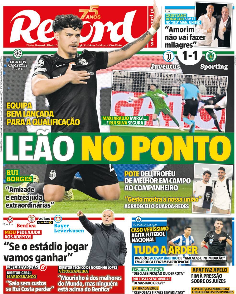 Record: Capa da Edi&ccedil;&atilde;o de quarta-feira, 05 de novembro 2025