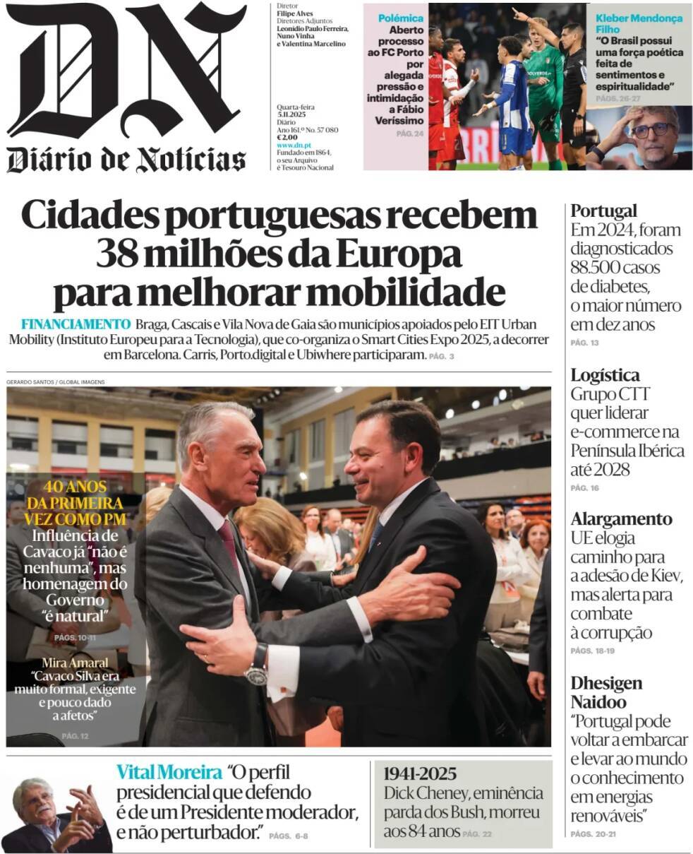 Di&aacute;rio de Not&iacute;cias: Capa da Edi&ccedil;&atilde;o de quarta-feira, 05 de novembro 2025
