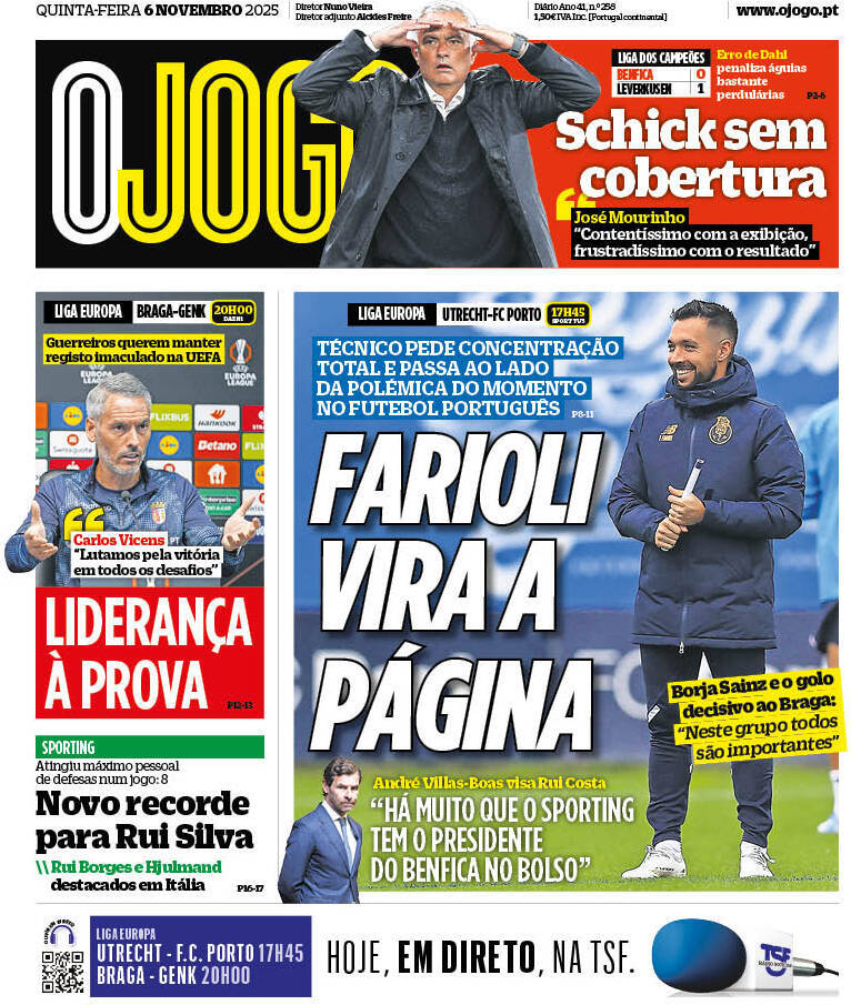 O Jogo: Capa da Edi&ccedil;&atilde;o de quinta-feira, 06 de novembro 2025