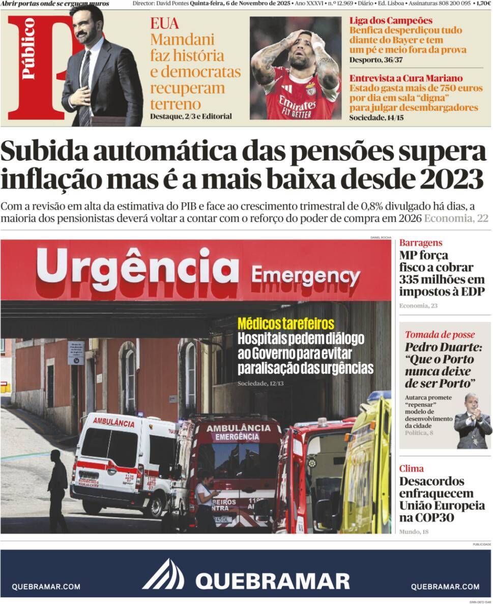 P&uacute;blico: Capa da Edi&ccedil;&atilde;o de quinta-feira, 06 de novembro 2025