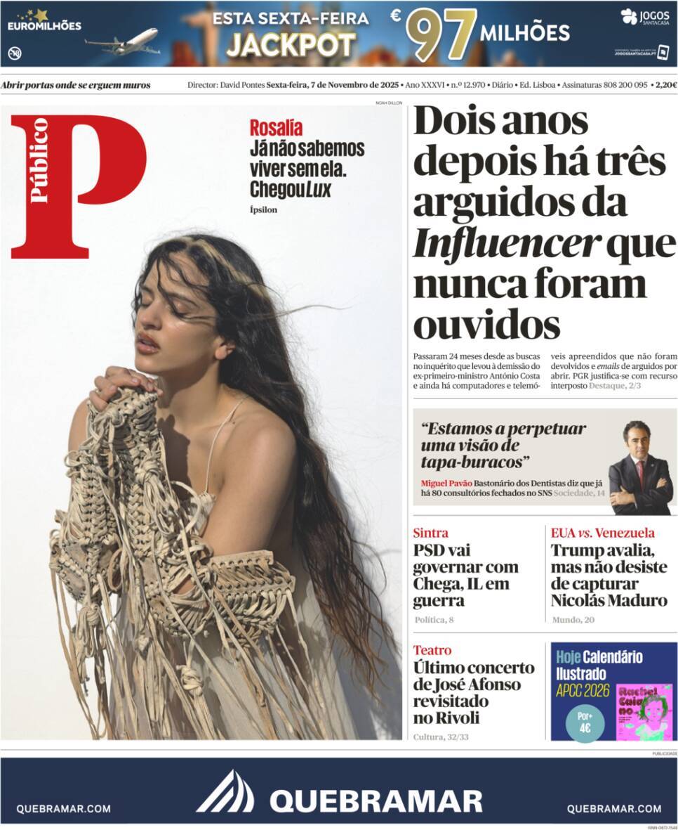 P&uacute;blico: Capa da Edi&ccedil;&atilde;o de sexta-feira, 07 de novembro 2025