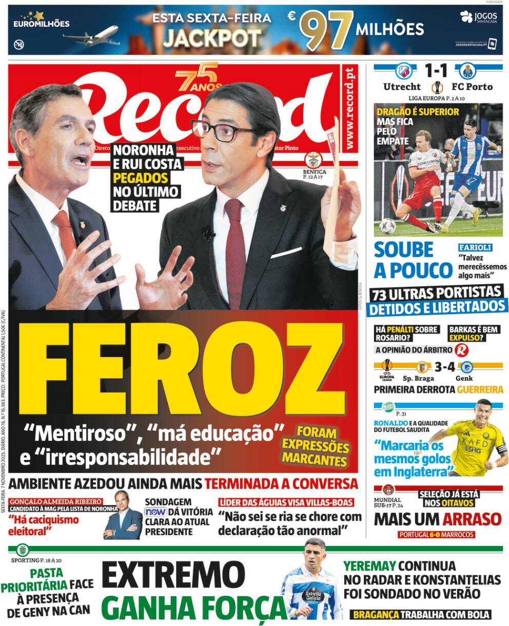 Record: Capa da Edi&ccedil;&atilde;o de sexta-feira, 07 de novembro 2025