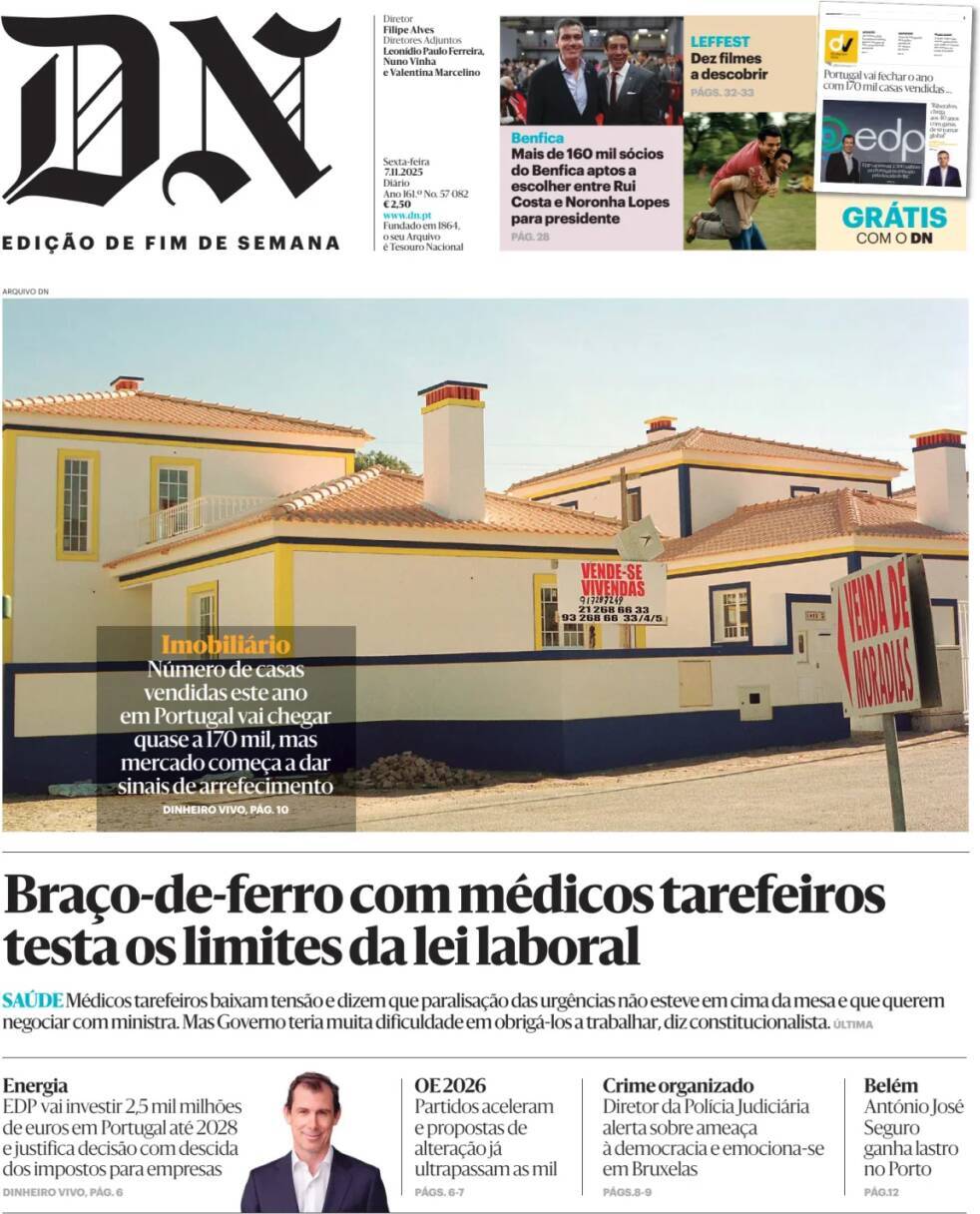 Di&aacute;rio de Not&iacute;cias: Capa da Edi&ccedil;&atilde;o de sexta-feira, 07 de novembro 2025