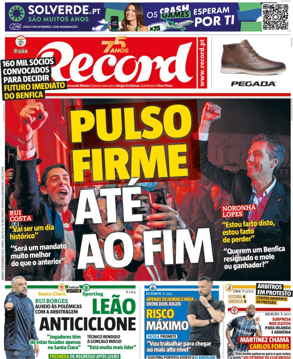 Record: Capa da Edi&ccedil;&atilde;o de s&aacute;bado, 08 de novembro 2025