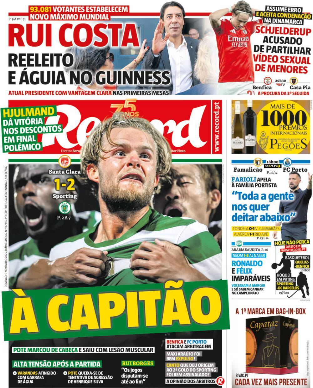 Record: Capa da Edi&ccedil;&atilde;o de domingo, 09 de novembro 2025