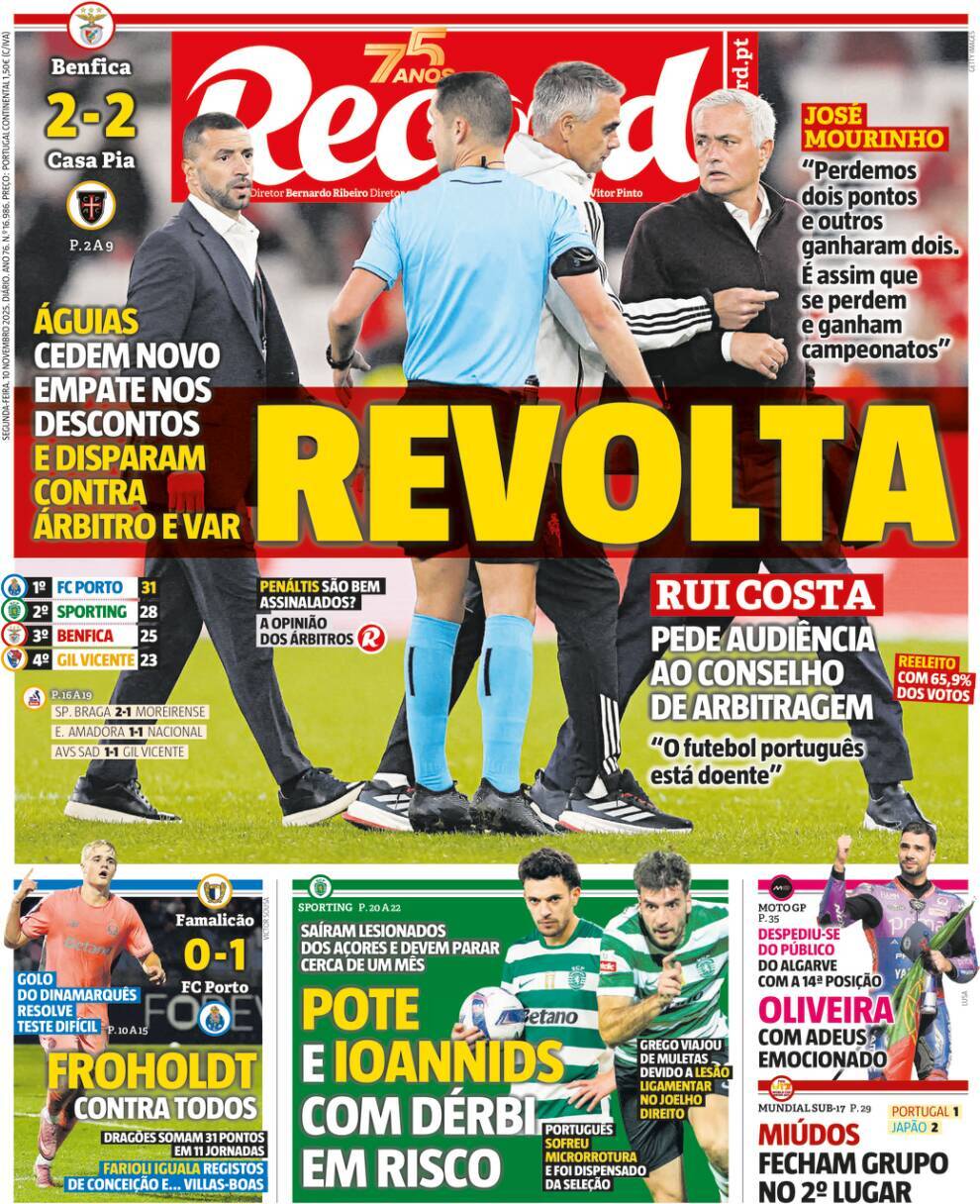Record: Capa da Edi&ccedil;&atilde;o de segunda-feira, 10 de novembro 2025