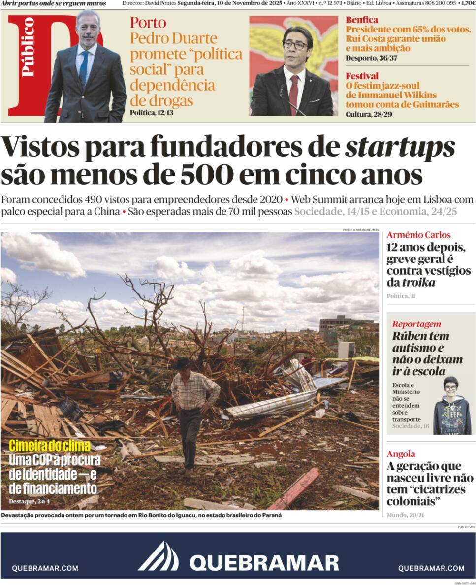 P&uacute;blico: Capa da Edi&ccedil;&atilde;o de segunda-feira, 10 de novembro 2025