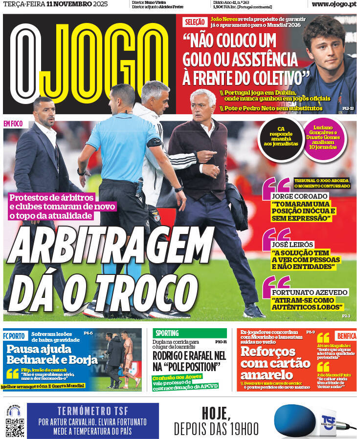 O Jogo: Capa da Edi&ccedil;&atilde;o de ter&ccedil;a-feira, 11 de novembro 2025