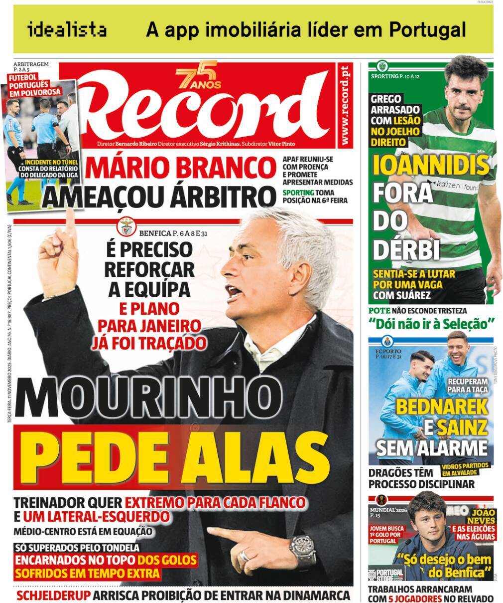 Record: Capa da Edi&ccedil;&atilde;o de ter&ccedil;a-feira, 11 de novembro 2025