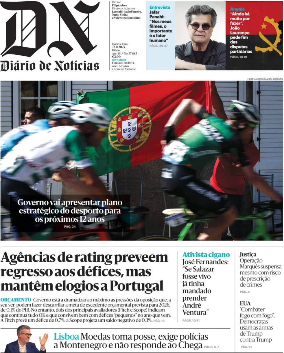 Di&aacute;rio de Not&iacute;cias: Capa da Edi&ccedil;&atilde;o de quarta-feira, 12 de novembro 2025