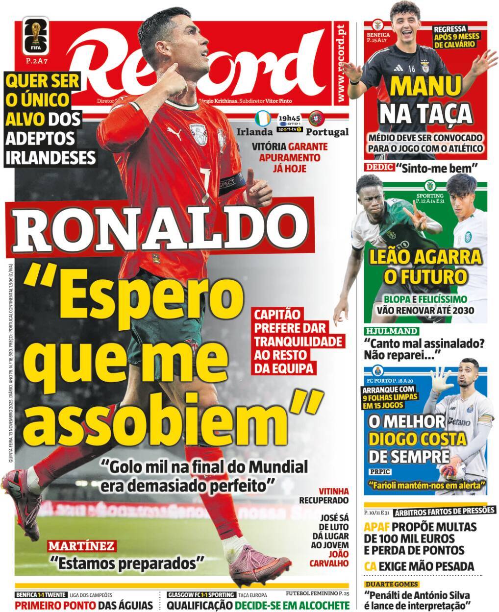 Record: Capa da Edi&ccedil;&atilde;o de quinta-feira, 13 de novembro 2025