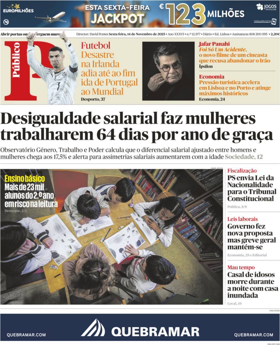 P&uacute;blico: Capa da Edi&ccedil;&atilde;o de sexta-feira, 14 de novembro 2025