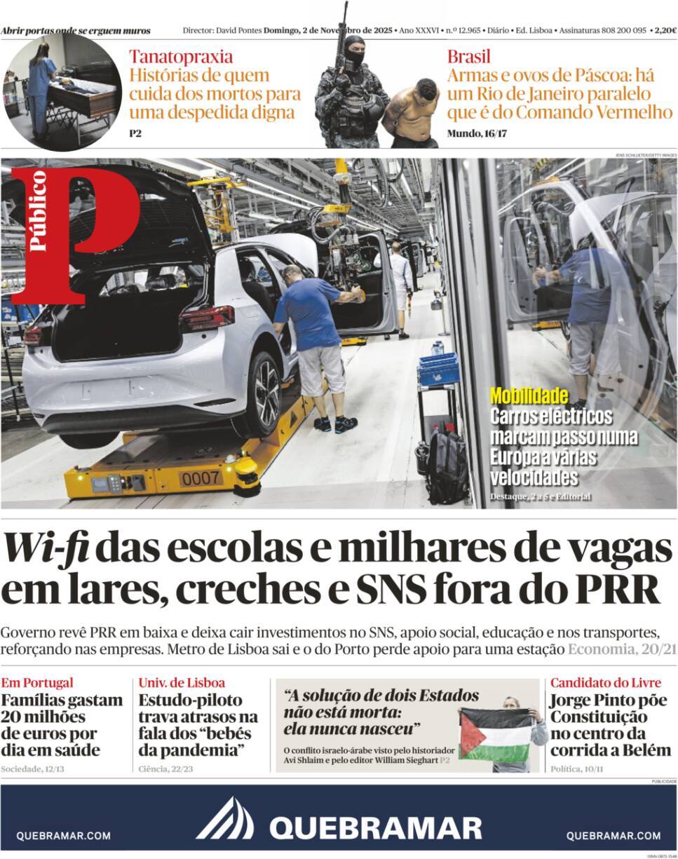 P&uacute;blico: Capa da Edi&ccedil;&atilde;o de domingo, 02 de novembro 2025