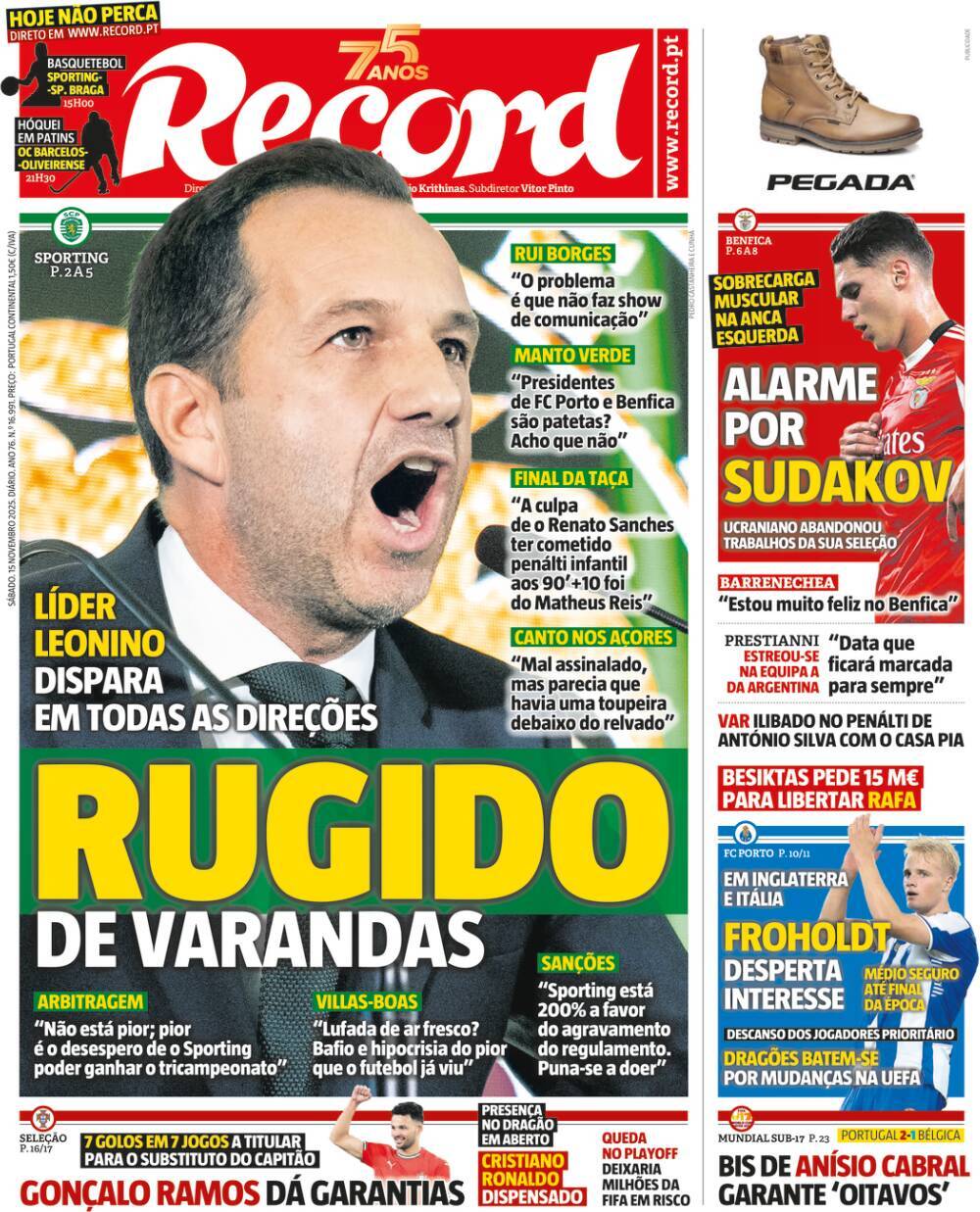 Record: Capa da Edi&ccedil;&atilde;o de s&aacute;bado, 15 de novembro 2025
