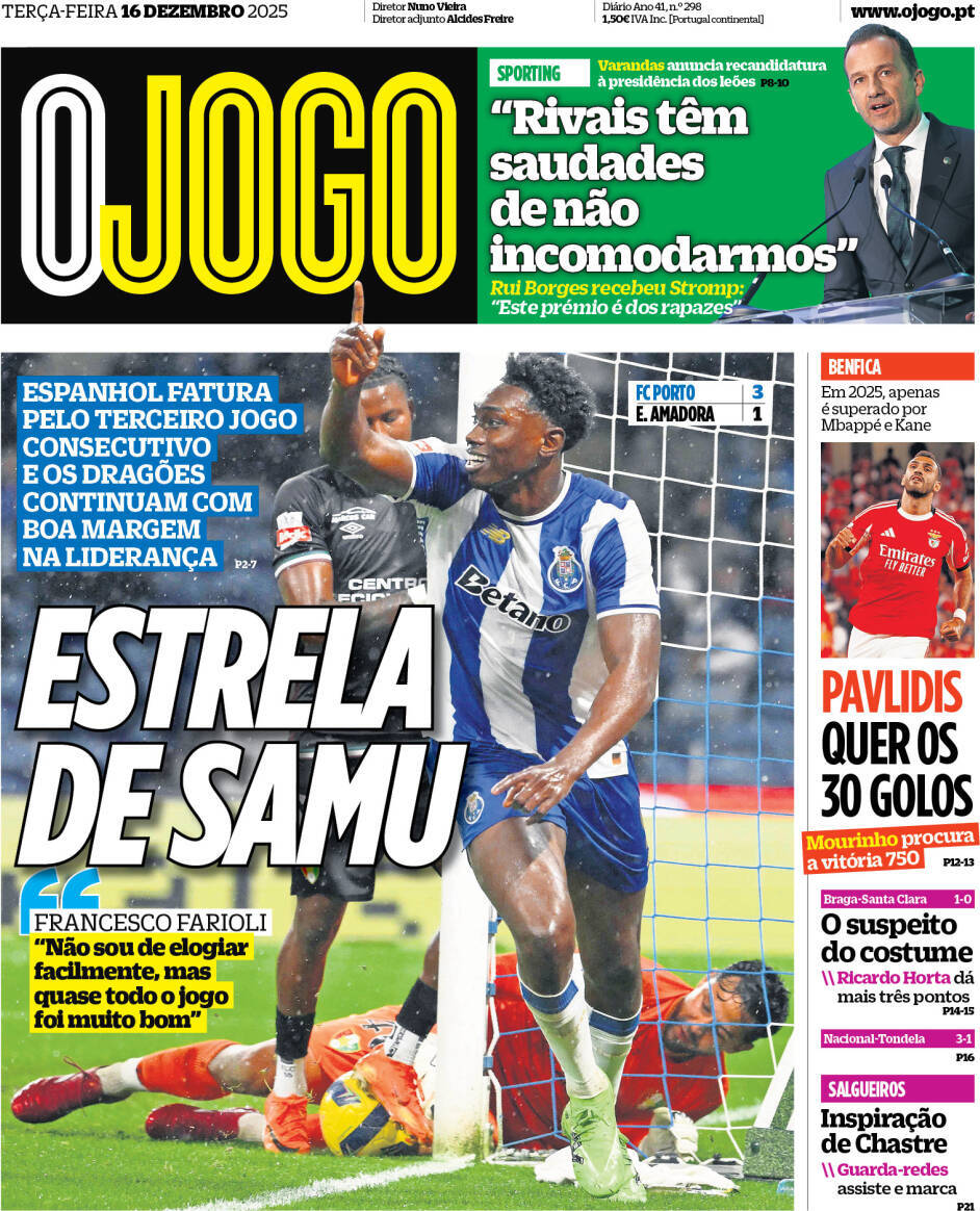 O Jogo: Capa da Edi&ccedil;&atilde;o de ter&ccedil;a-feira, 16 de dezembro 2025
