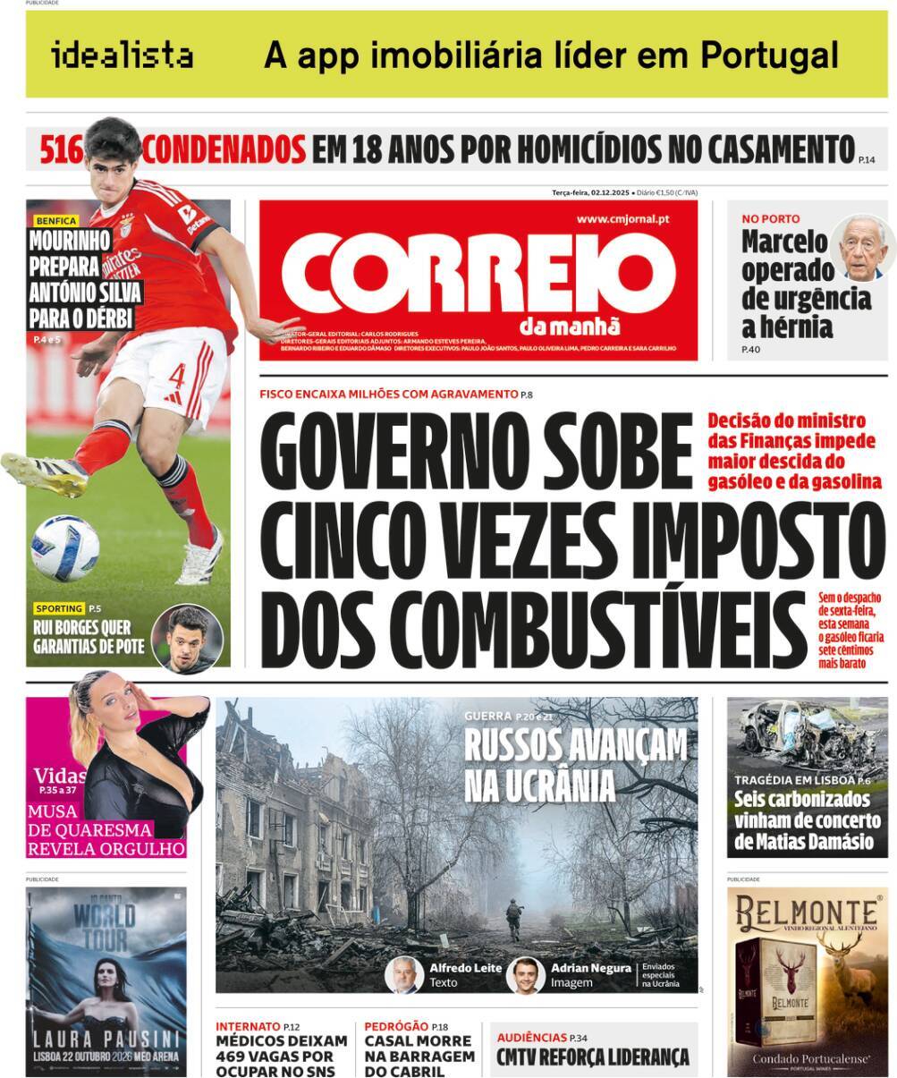 Correio da Manh&atilde;: Capa da Edi&ccedil;&atilde;o de ter&ccedil;a-feira, 02 de dezembro 2025