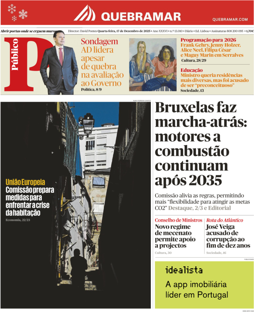 P&uacute;blico: Capa da Edi&ccedil;&atilde;o de quarta-feira, 17 de dezembro 2025