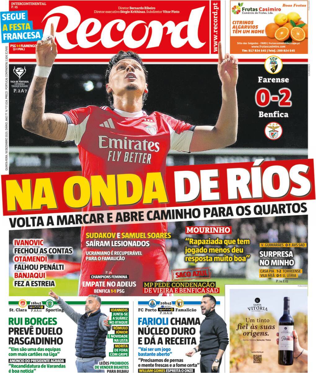 Record: Capa da Edi&ccedil;&atilde;o de quinta-feira, 18 de dezembro 2025