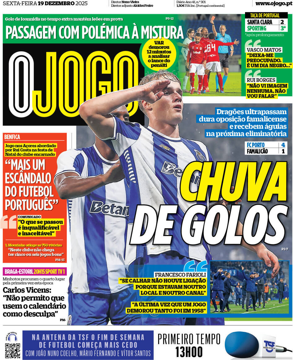 O Jogo: Capa da Edi&ccedil;&atilde;o de sexta-feira, 19 de dezembro 2025