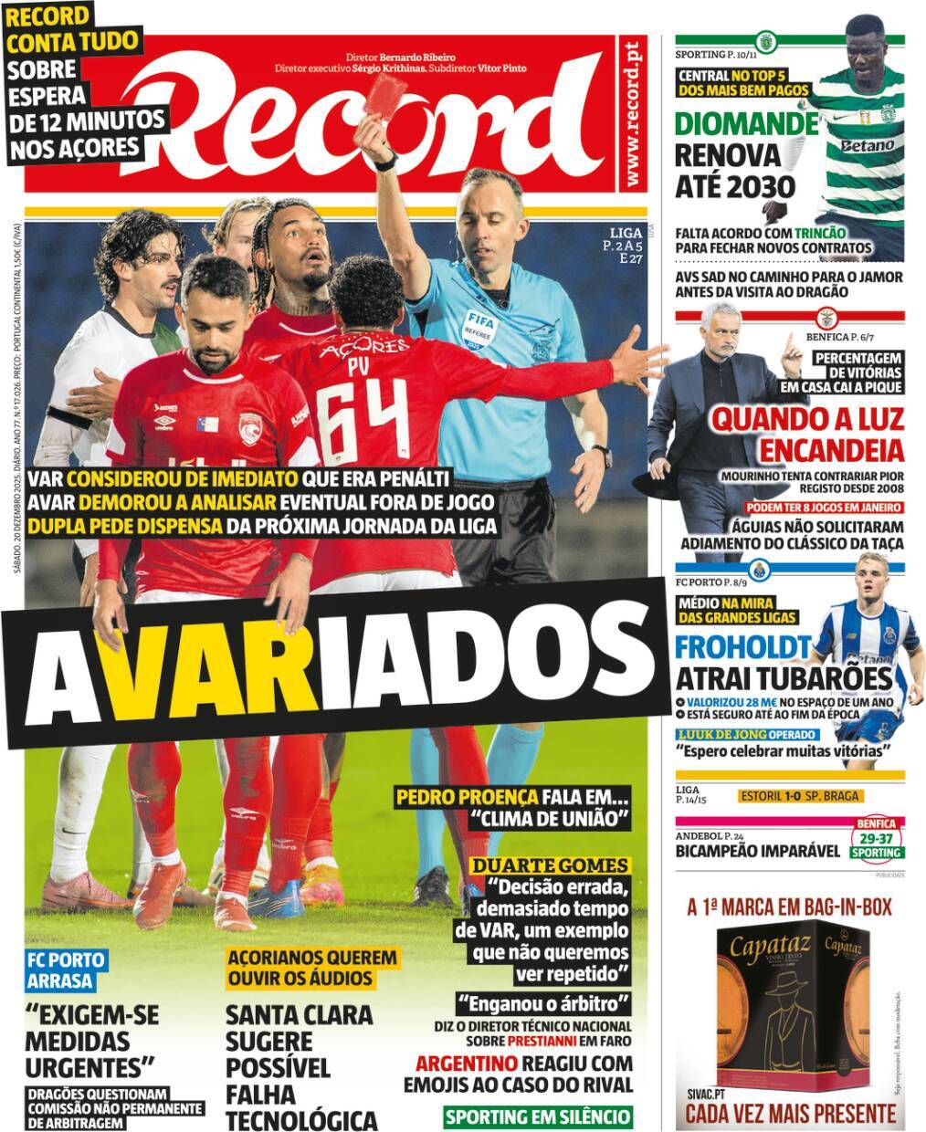 Record: Capa da Edi&ccedil;&atilde;o de s&aacute;bado, 20 de dezembro 2025