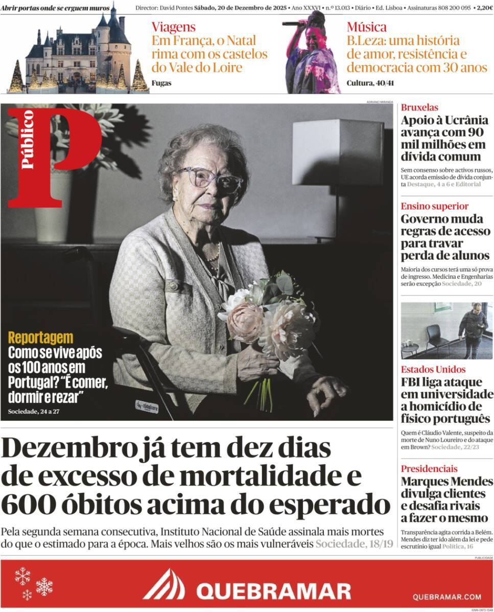 P&uacute;blico: Capa da Edi&ccedil;&atilde;o de s&aacute;bado, 20 de dezembro 2025