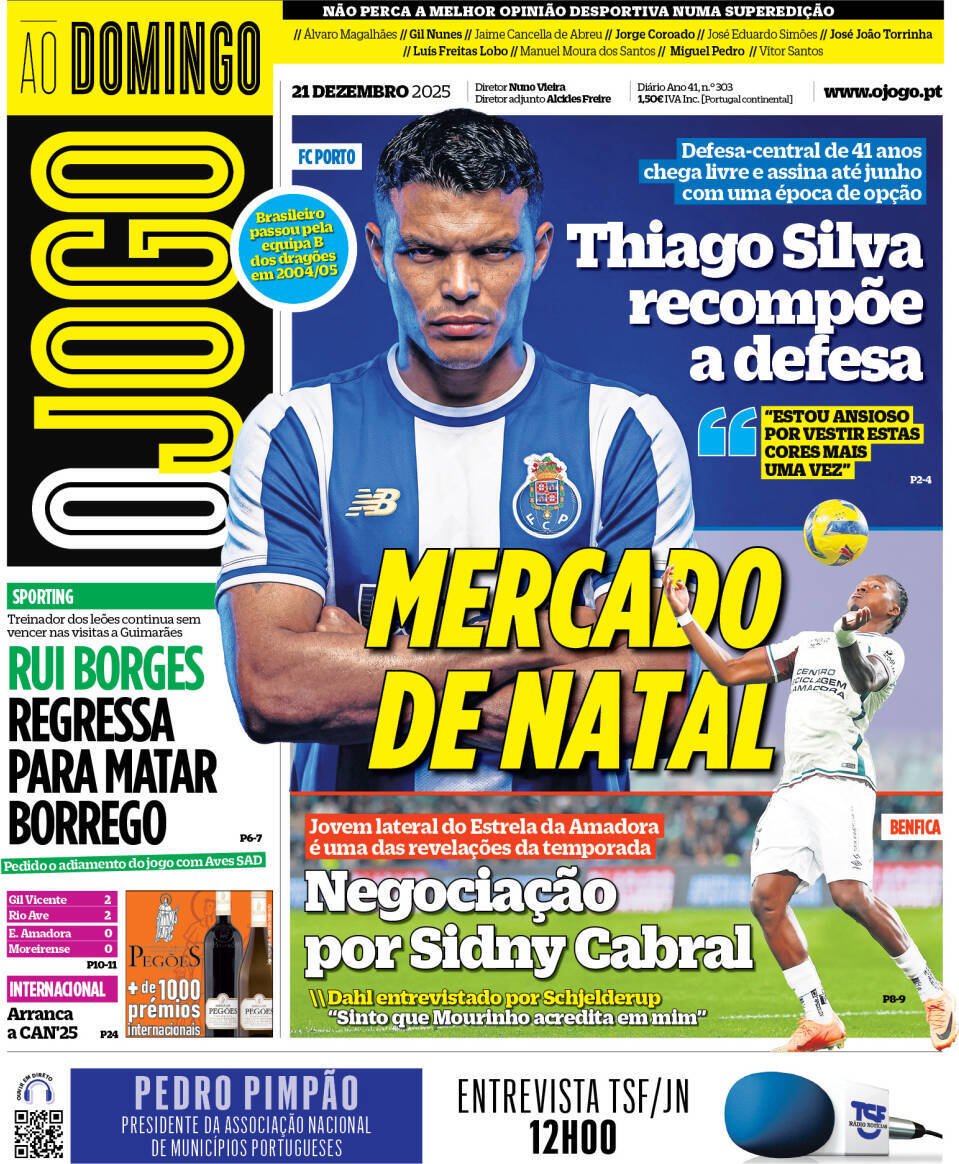 O Jogo: Capa da Edi&ccedil;&atilde;o de domingo, 21 de dezembro 2025