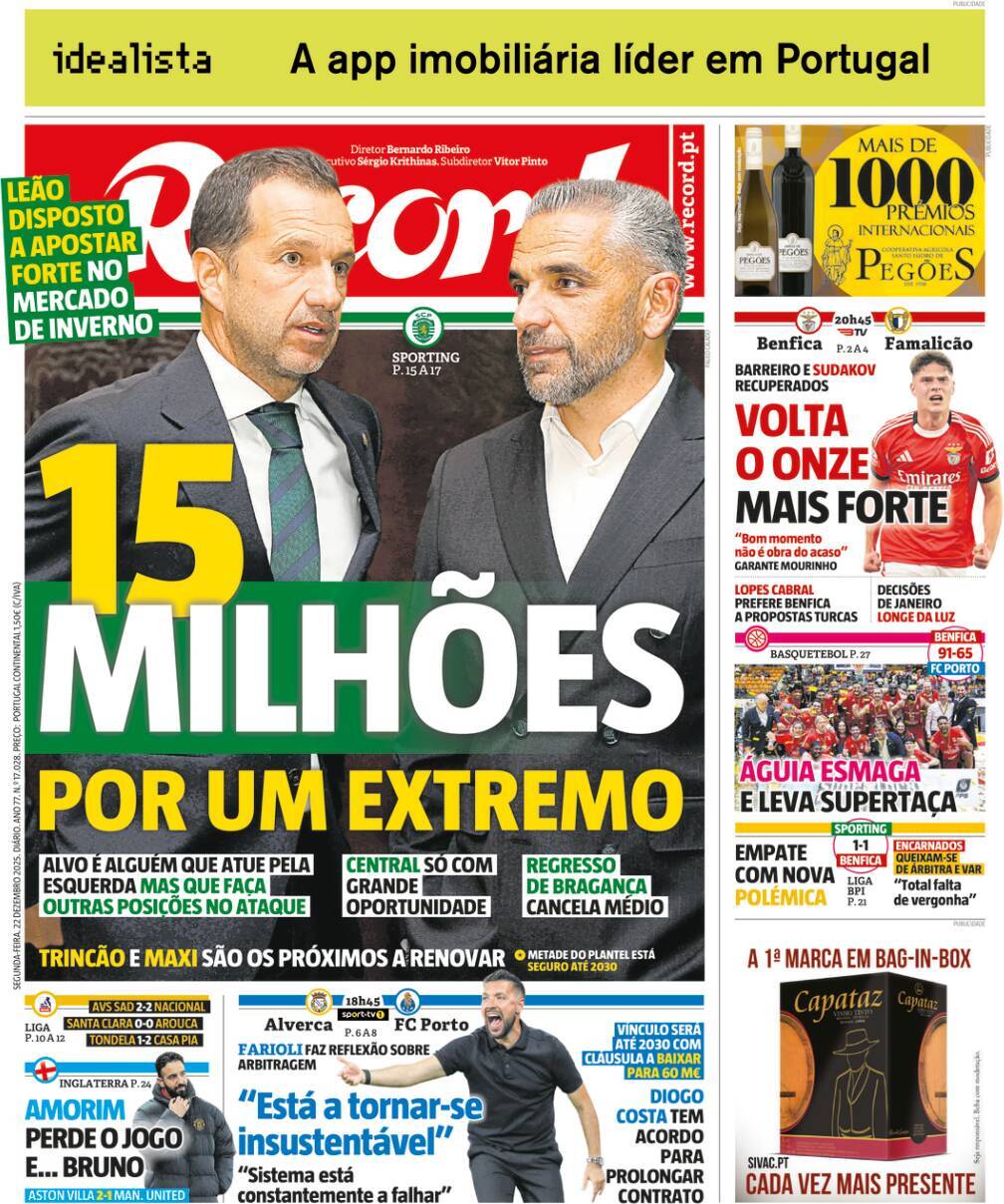 Record: Capa da Edi&ccedil;&atilde;o de segunda-feira, 22 de dezembro 2025