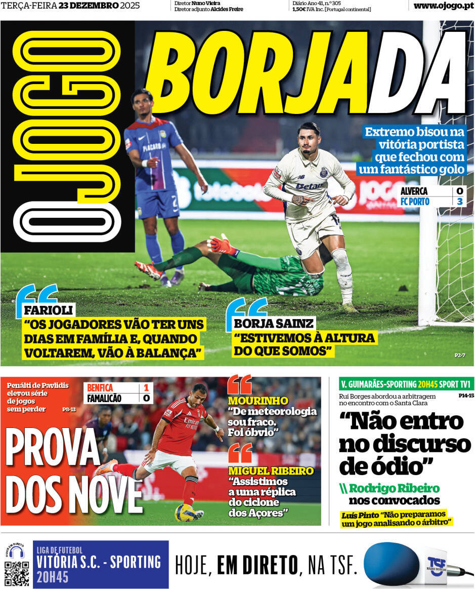 O Jogo: Capa da Edi&ccedil;&atilde;o de ter&ccedil;a-feira, 23 de dezembro 2025