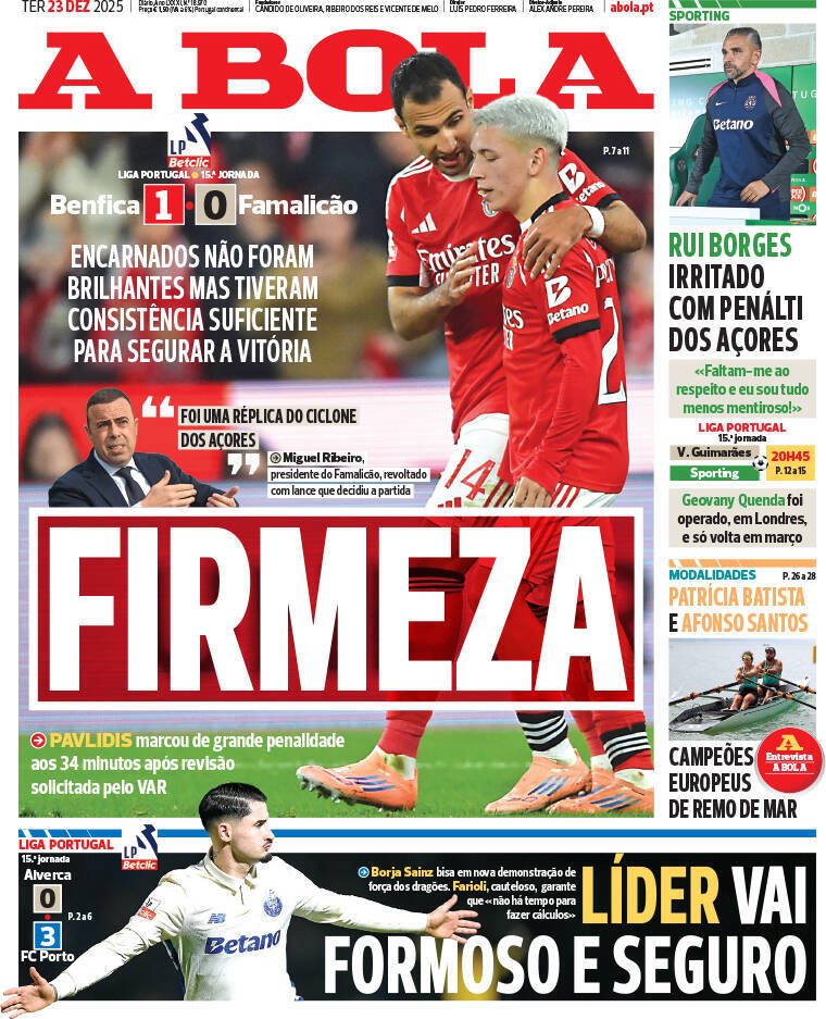 A Bola: Capa da Edi&ccedil;&atilde;o de ter&ccedil;a-feira, 23 de dezembro 2025