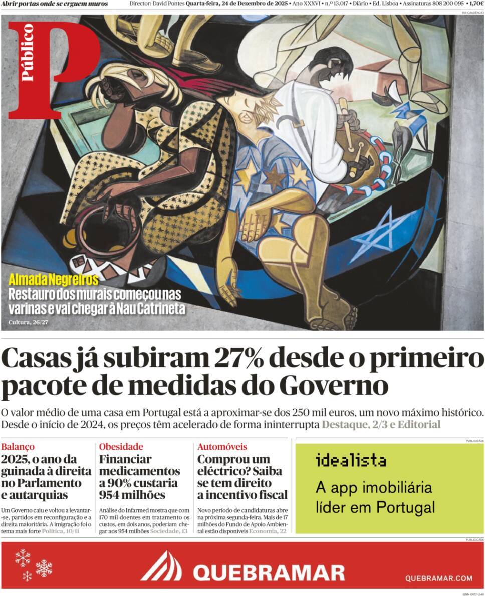 P&uacute;blico: Capa da Edi&ccedil;&atilde;o de quarta-feira, 24 de dezembro 2025