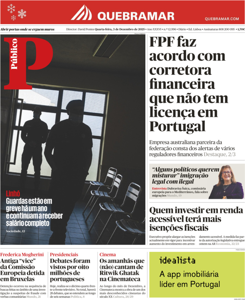 P&uacute;blico: Capa da Edi&ccedil;&atilde;o de quarta-feira, 03 de dezembro 2025