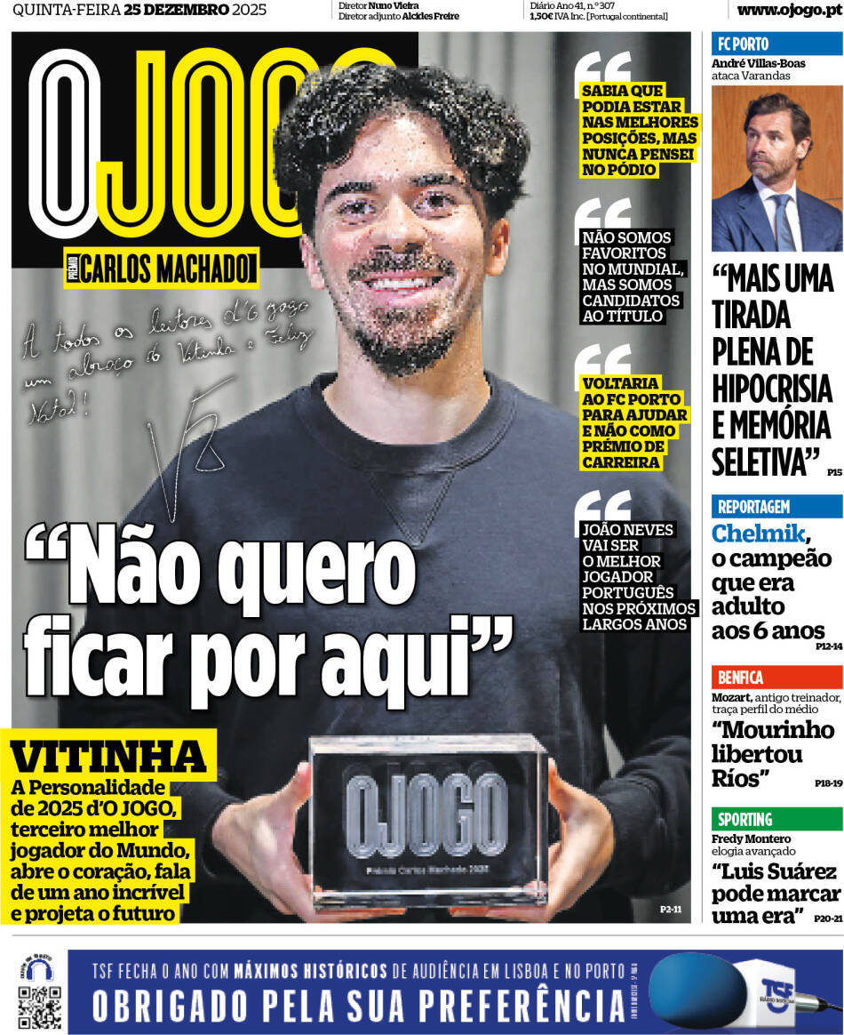 O Jogo: Capa da Edi&ccedil;&atilde;o de quinta-feira, 25 de dezembro 2025