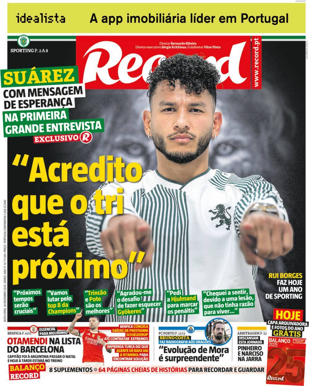 Record: Capa da Edi&ccedil;&atilde;o de sexta-feira, 26 de dezembro 2025