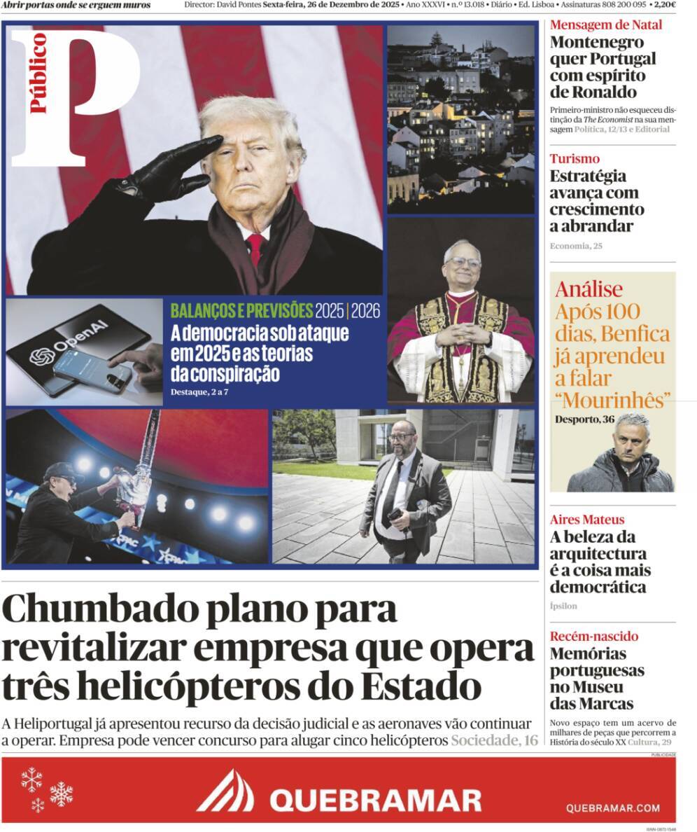 P&uacute;blico: Capa da Edi&ccedil;&atilde;o de sexta-feira, 26 de dezembro 2025