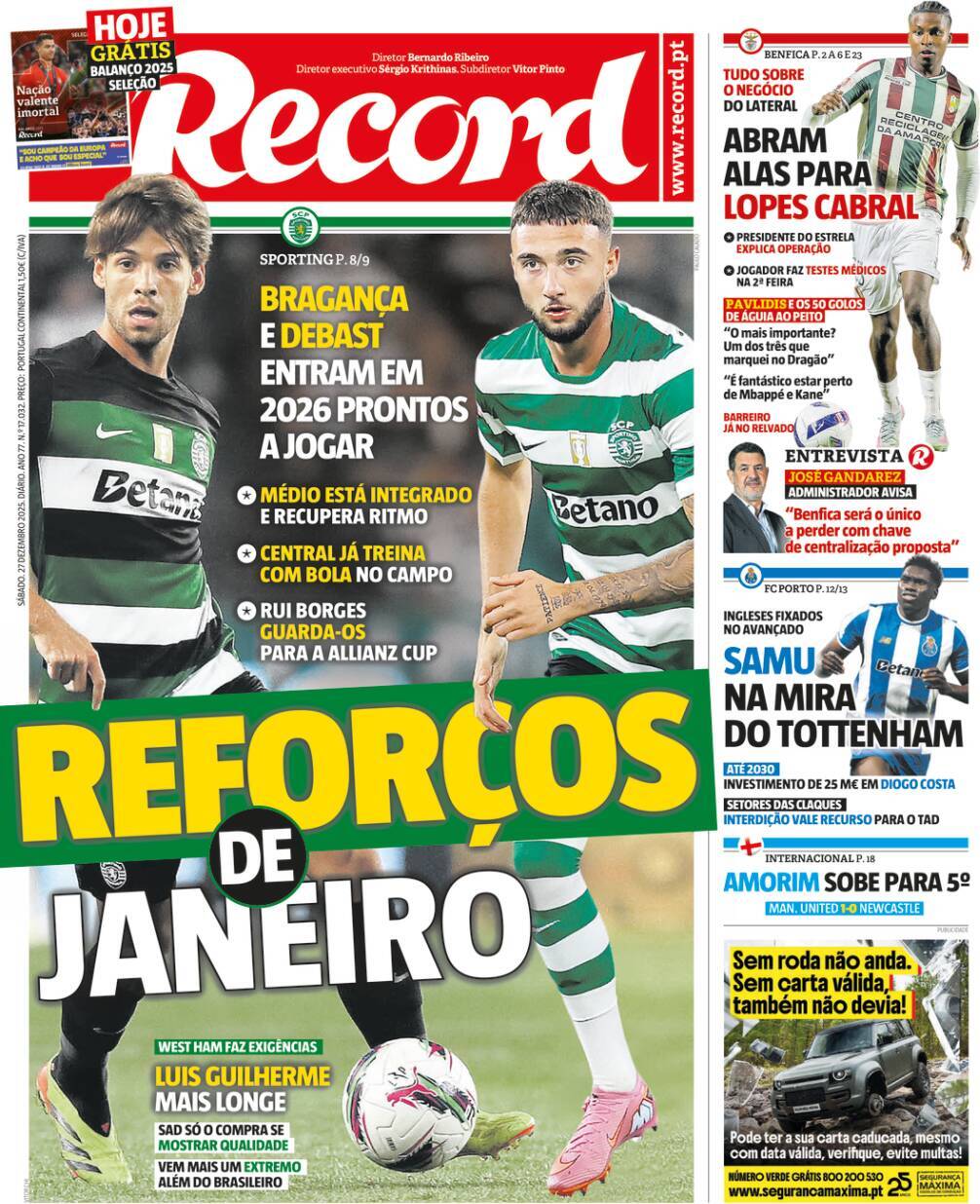 Record: Capa da Edi&ccedil;&atilde;o de s&aacute;bado, 27 de dezembro 2025