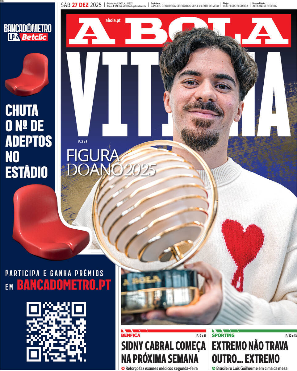 Jornal de Not&iacute;cias: Capa da Edi&ccedil;&atilde;o de s&aacute;bado, 27 de dezembro 2025