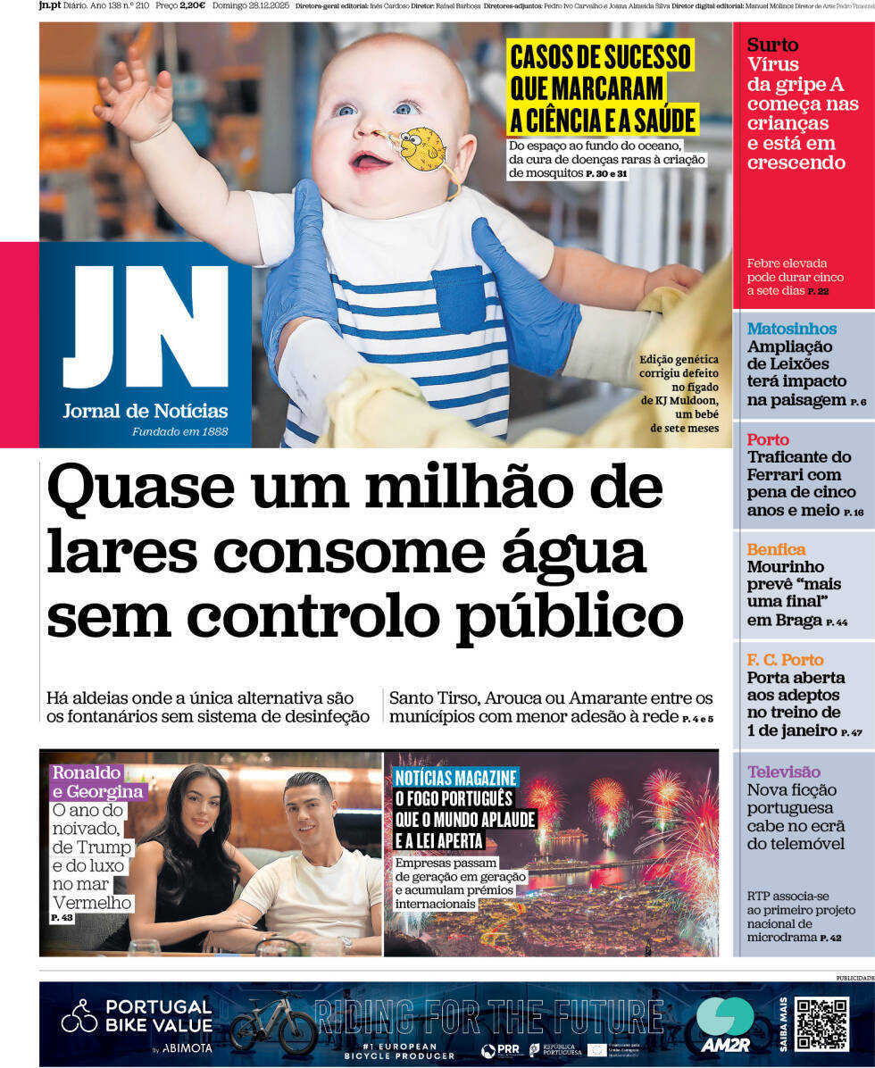 Jornal de Not&iacute;cias: Capa da Edi&ccedil;&atilde;o de domingo, 28 de dezembro 2025