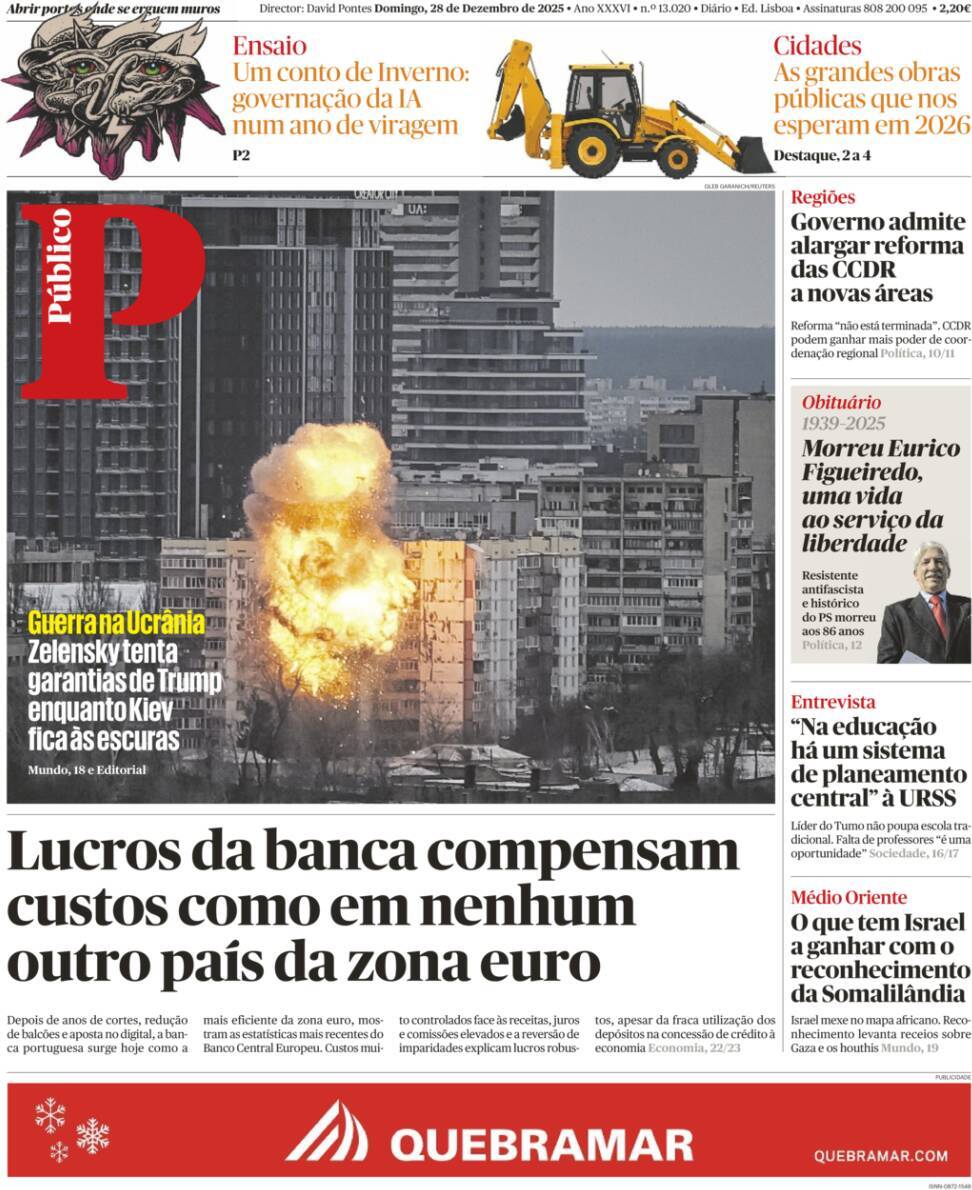 P&uacute;blico: Capa da Edi&ccedil;&atilde;o de domingo, 28 de dezembro 2025