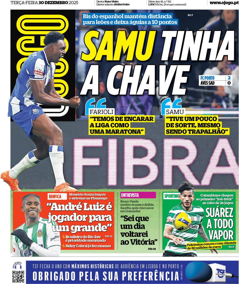 O Jogo: Capa da Edi&ccedil;&atilde;o de ter&ccedil;a-feira, 30 de dezembro 2025